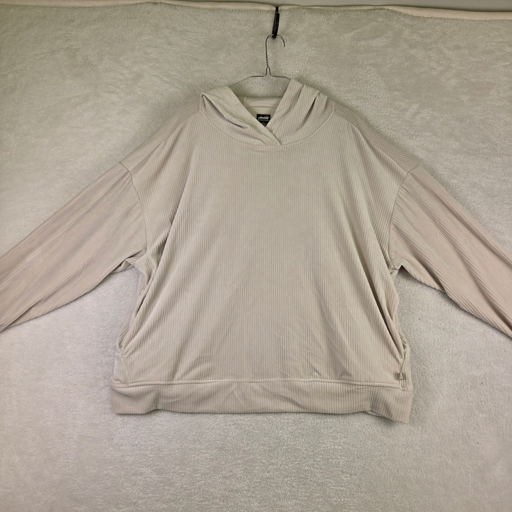 Avia Womens XXXL 22 Ribbed Velour Hoodie Cream Beige Oversized Pullover Pockets